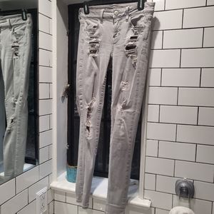 American Eagle Grey Distressed Skinny Jean Sz 4 Reg